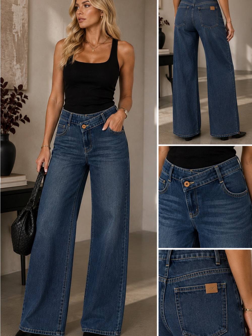 HALARA Dark Blue High-Rise Wide Leg Jeans, size MP